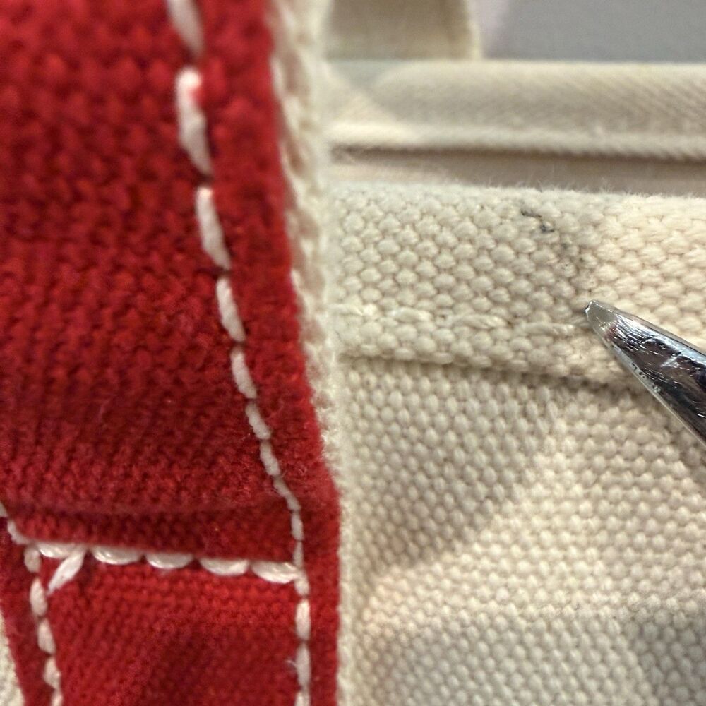 Lands End Open Top Canvas Tote Bag M Shoulder Red Natural Cotton Preppy Sturdy - Picture 7 of 16